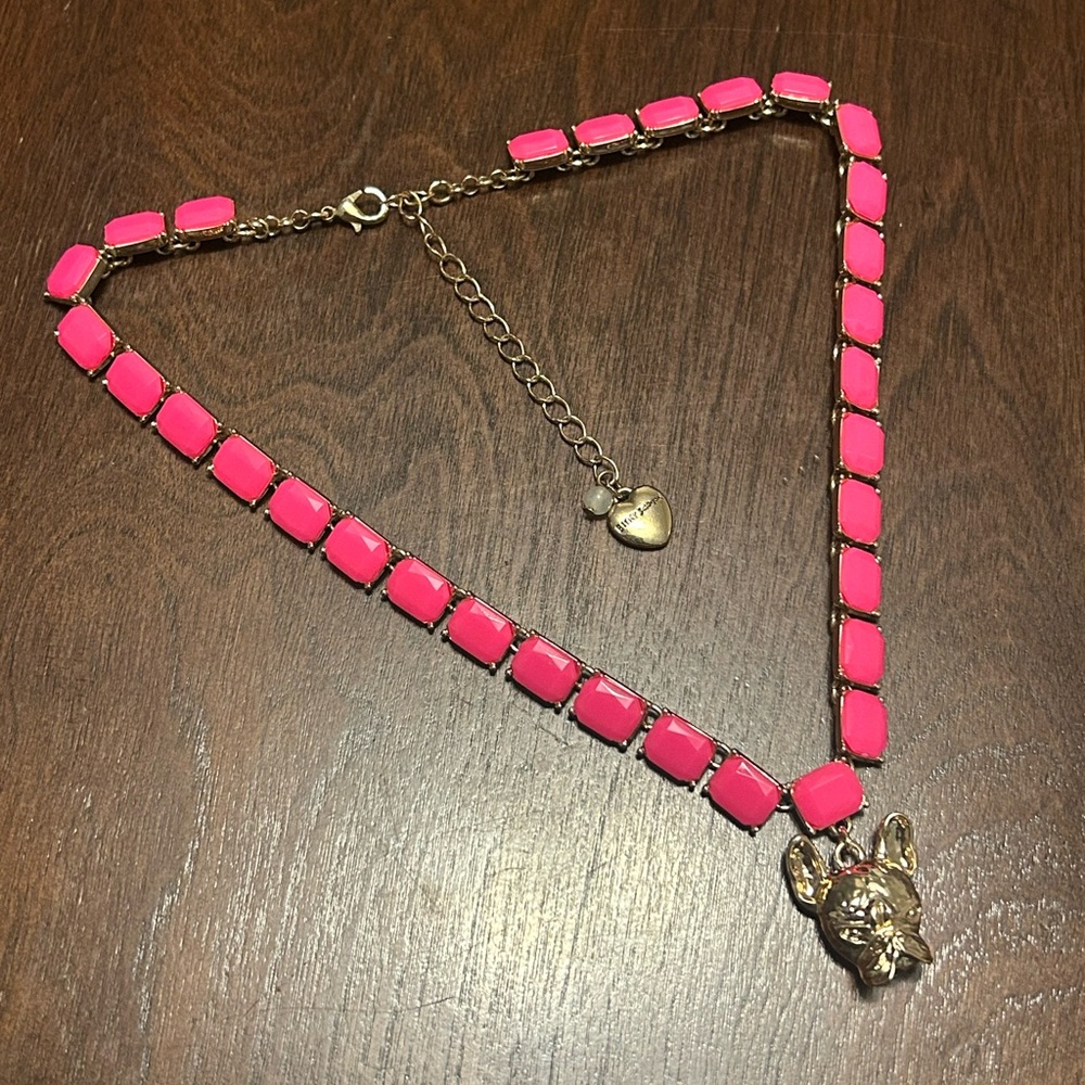 BETSEY JOHNSON Pink Frenchie Tennis Necklace